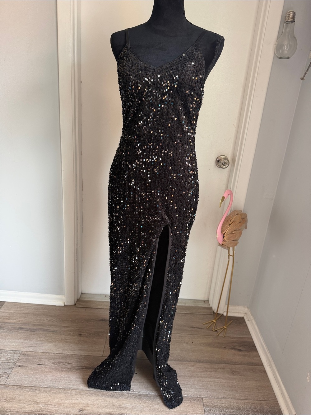 Simplee Apparel Black Sequin Maxi Dress with Front Slit